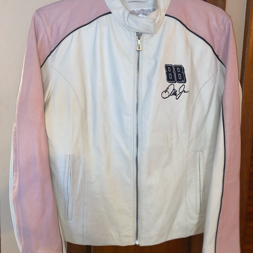 Wilson’s leather NASCAR Women's Pink and White Dale Jr. Jacket
